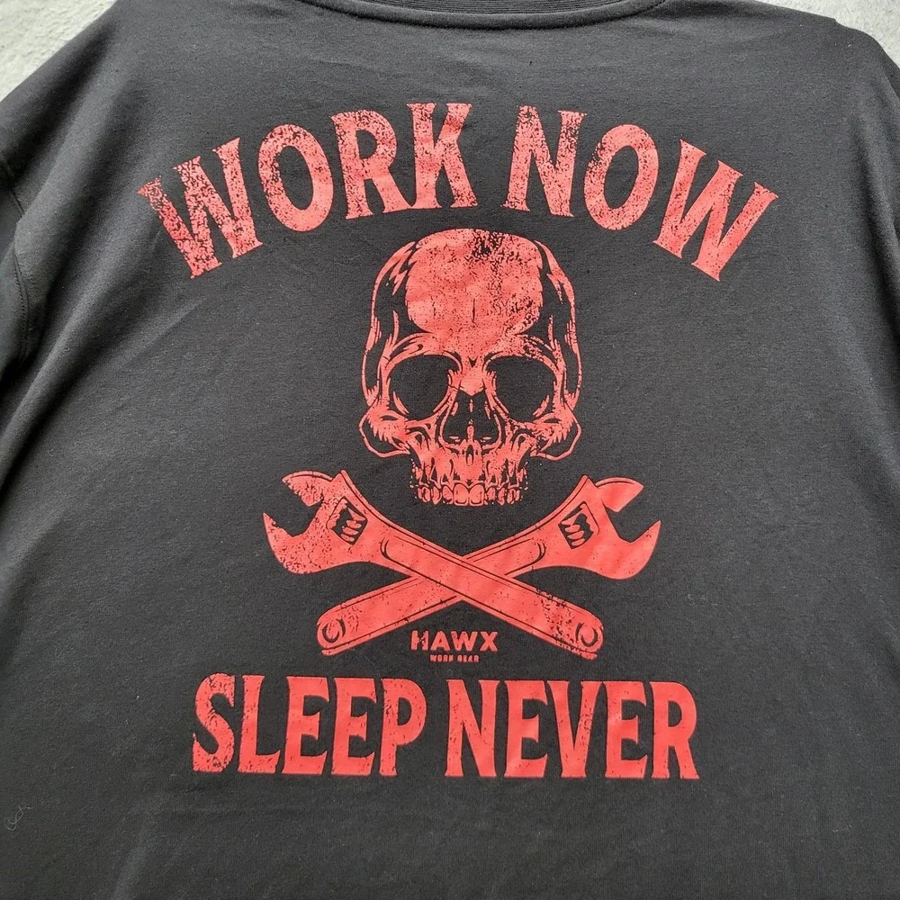 Hawx Men Shirt‎ 2XL Black Graphic Print Skull Wrenches Sleep Never Work Gear NWT
